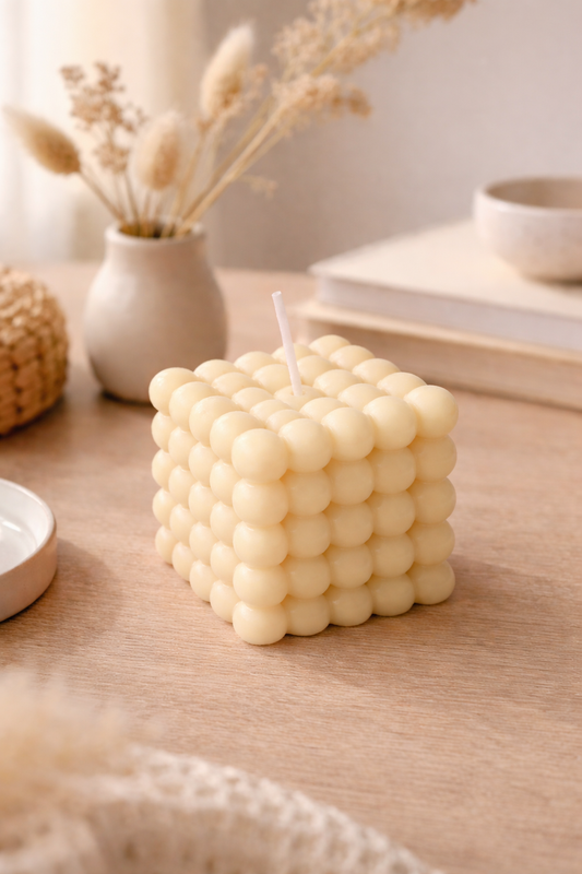 Candela Artigianale Bubble Cube in Cera di Soia – Profumata con Oli Essenziali