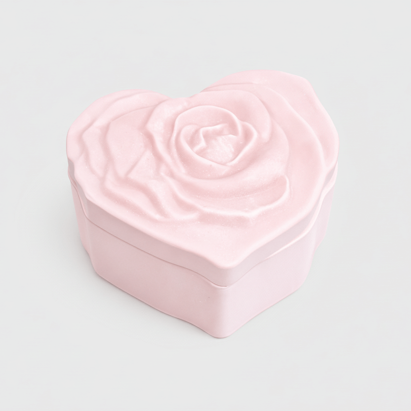 scatola porta oggetti in resina rosa a forma di cuore