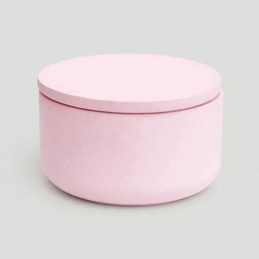 porta oggetti tondo in resina rosa con coperchio