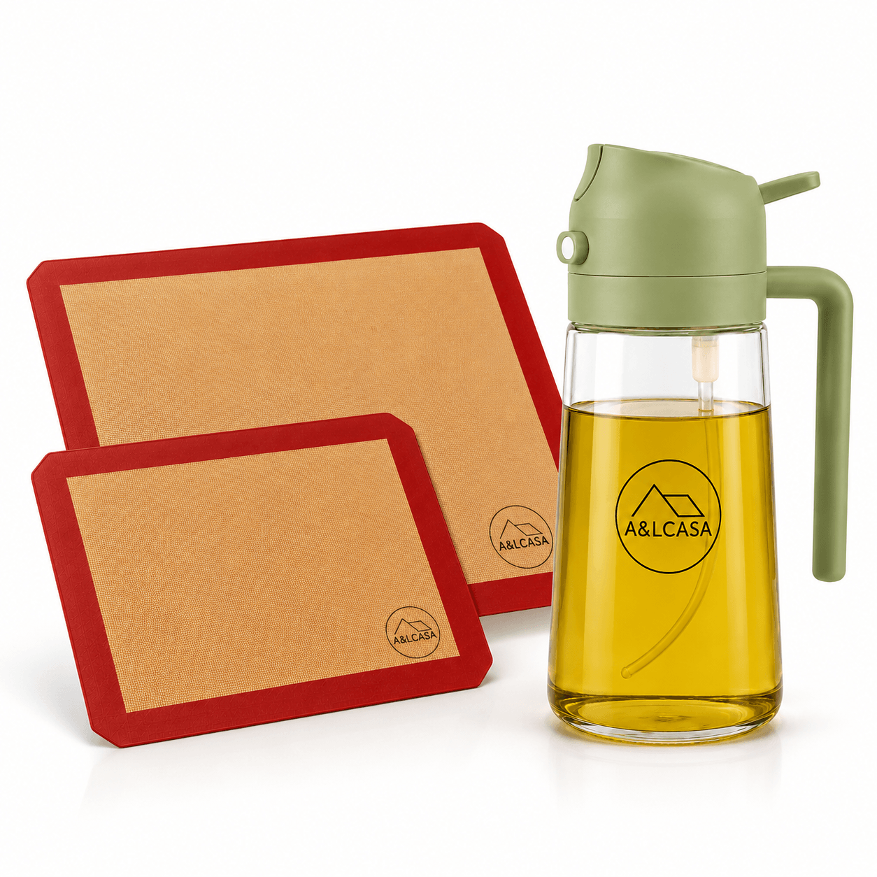 Set cucina: oliera spray + tappetini in silicone