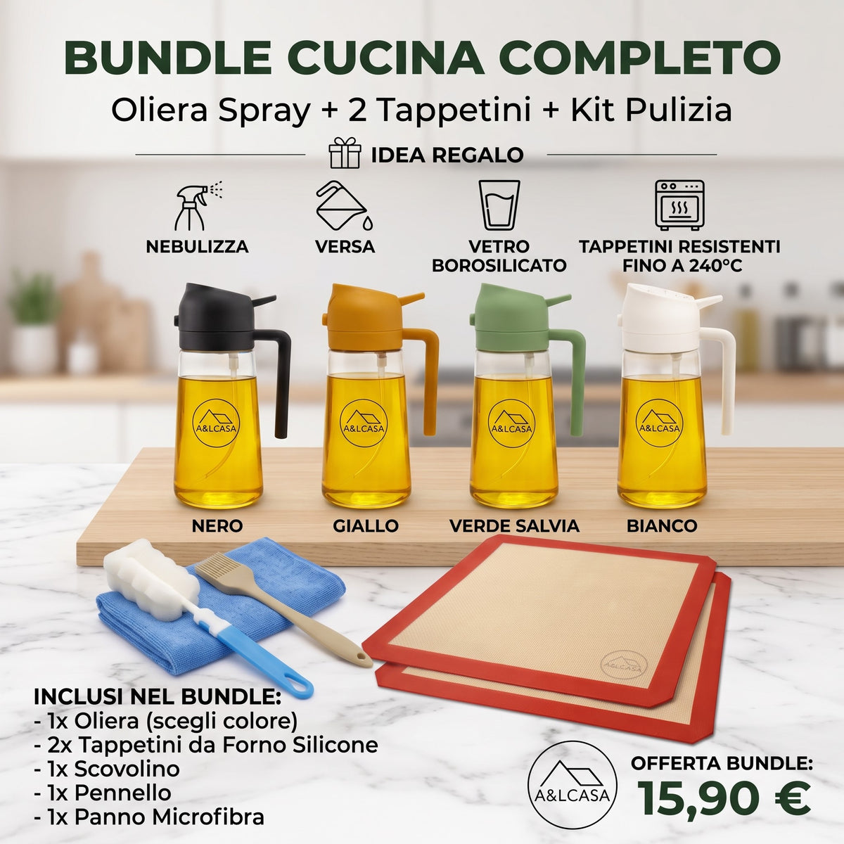 Bundle Cucina: Oliera Spray + 2 Tappetini