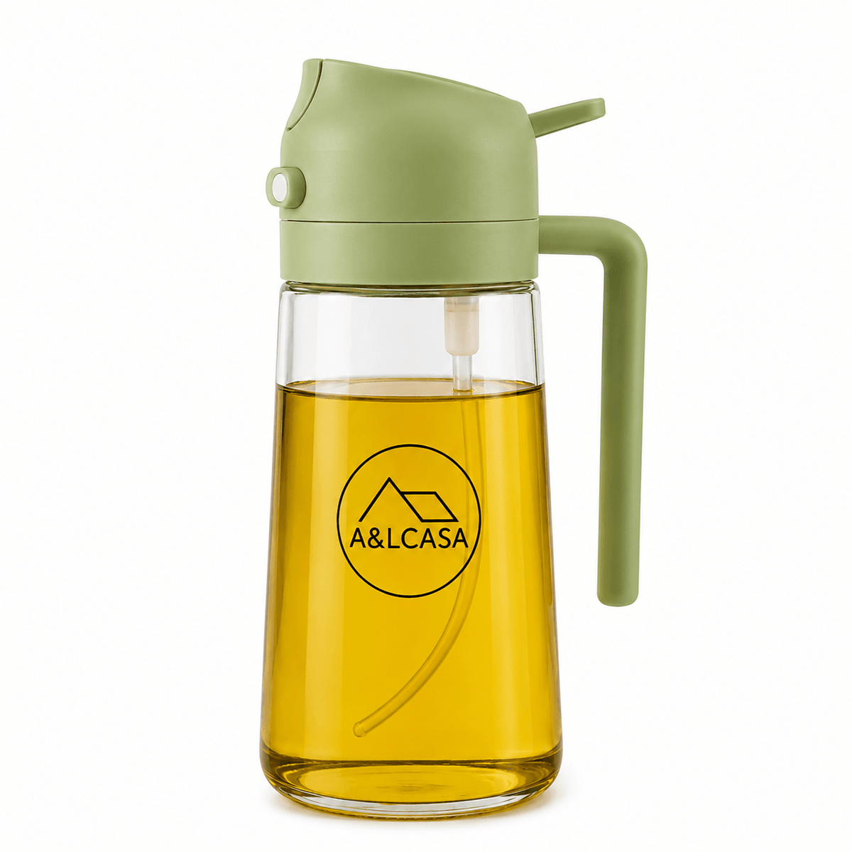 Oliera spray 2 in 1 A&LCASA verde da 470 ml su sfondo bianco