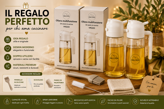 Set regalo con 2 oliere spray 2 in 1 A&LCASA da 470 ml e accessori inclusi