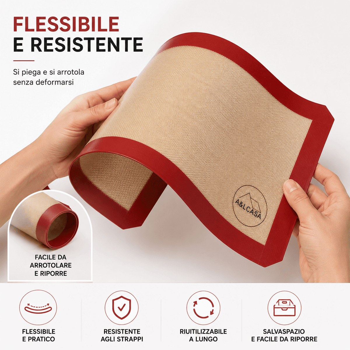 Tappetino da forno in silicone A&LCASA flessibile, resistente agli strappi e facile da arrotolare
