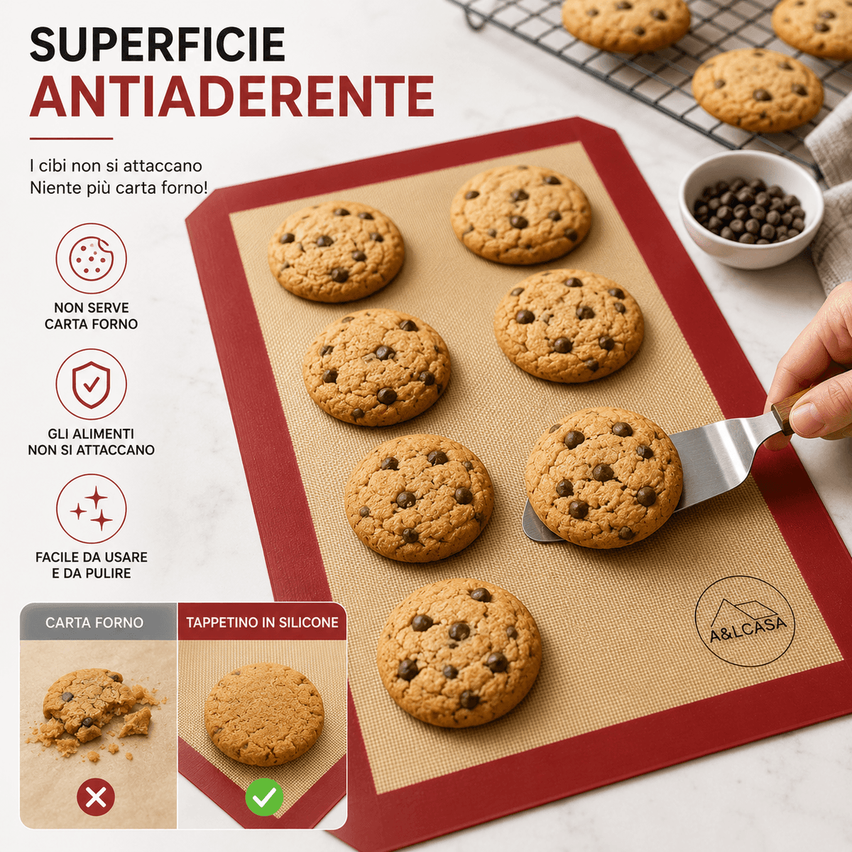 Biscotti cotti su tappetino da forno in silicone A&LCASA con superficie antiaderente