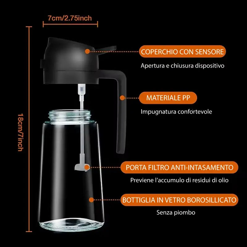 oliera spray in vetro trasparente